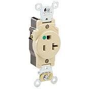 8310-GY Extra Heavy Duty Single Straight Blade Receptacle, 125 V AC, 20 A, 2 Poles, 3 Wires, Gray