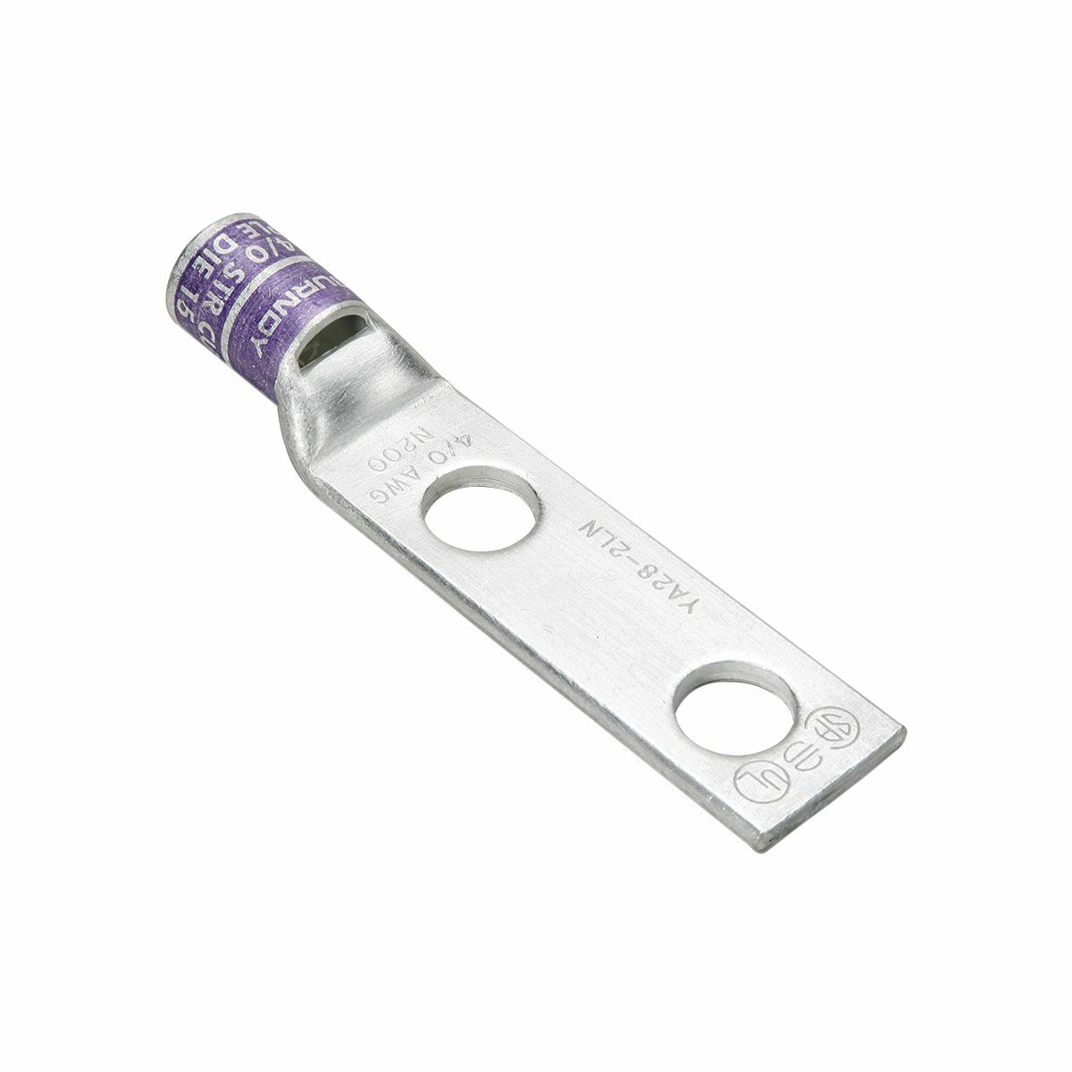 YA342LN YA-2LN 2-Hole Compression Lug With Inspection Window, 500 kcmil Stranded Copper Conductor, Die Code: 20/299, 1/2 in Stud, Copper
