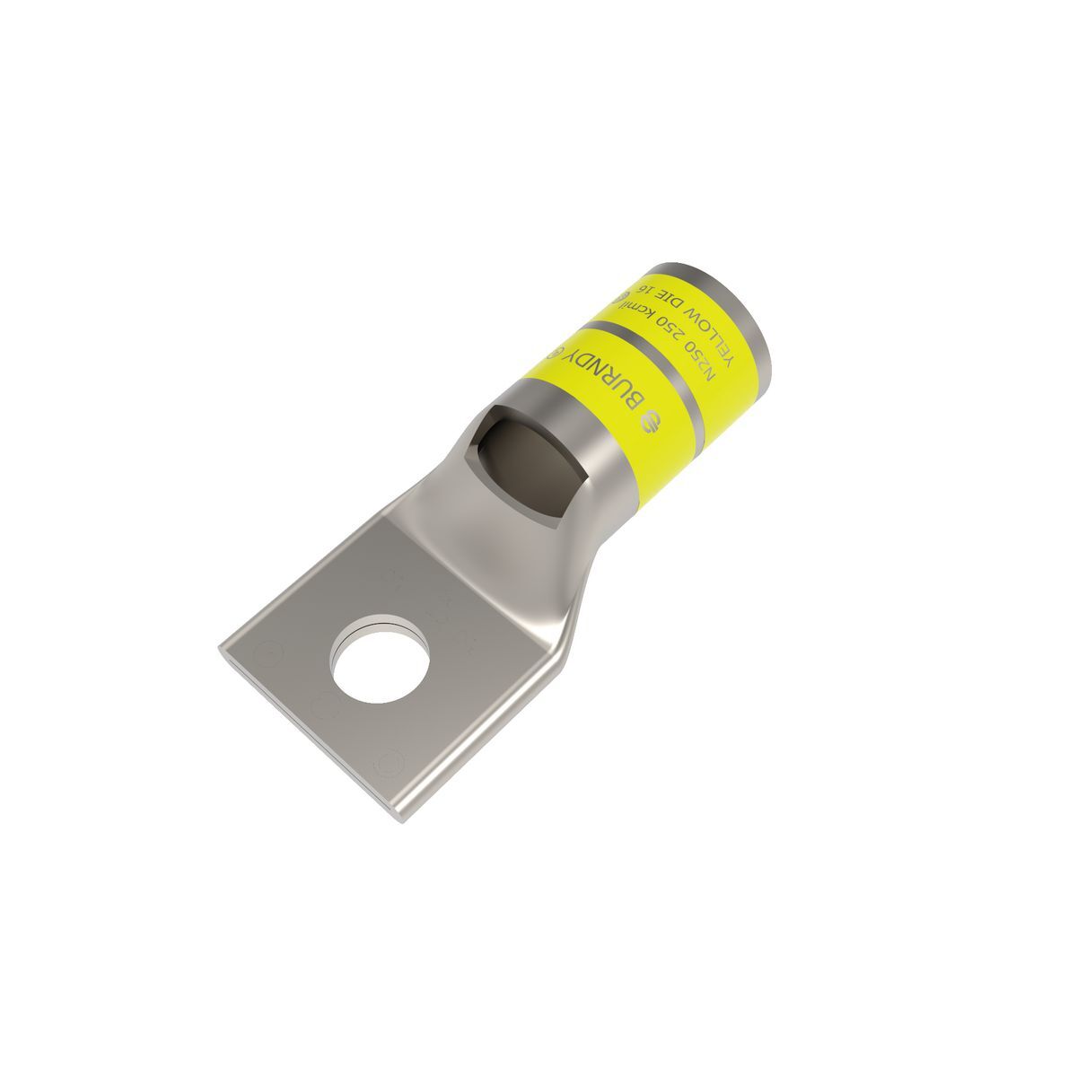 YA29LBOX YA-L 1-Hole Compression Lug With Inspection Window, 250 kcmil Stranded Copper Conductor, Die Code: 16, 1/2 in Stud, Tin Plated Copper