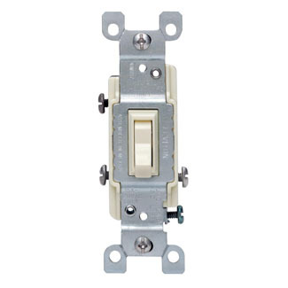 1453-2E 3-Way Grounding AC Quiet Toggle Switch, 120 V AC, 15 A, 1/2, 2 hp Power Rating