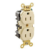 5262-I 1-Phase Duplex Extra Heavy Duty Straight Blade Receptacle, 125 V AC, 15 A, 2 Poles, 3 Wires, Ivory