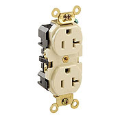 5362-I 1-Phase Duplex Extra Heavy Duty Straight Blade Receptacle, 125 V AC, 20 A, 2 Poles, 3 Wires, Ivory