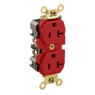 5362-R 1-Phase Duplex Extra Heavy Duty Straight Blade Receptacle, 125 V AC, 20 A, 2 Poles, 3 Wires, Red