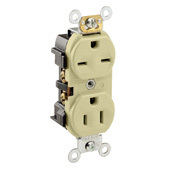 5292-I Dual Voltage Duplex Heavy Duty Self-Grounding Straight Blade Receptacle, 125/250 V AC, 15 A, 2 Poles, 3 Wires, Ivory