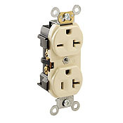 5844-I 1-Phase Duplex Dual Voltage Self-Grounding Straight Blade Receptacle, 125/250 V AC, 20 A, 2 Poles, 3 Wires, Ivory