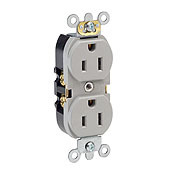 5262-SI Heavy Duty Narrow Body Straight Blade Duplex Receptacle, 125 V AC, 15 A, 2 Poles, 3 Wires, Ivory