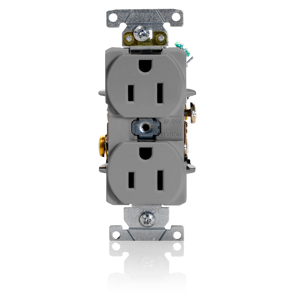 5262-GYS Heavy Duty Straight Blade Duplex Receptacle, 125 V AC, 15 A, 2 Poles, 3 Wires, Gray