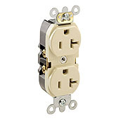 5362-SI Heavy Duty Straight Blade Duplex Receptacle, 125 V AC, 20 A, 2 Poles, 3 Wires, Ivory