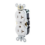 5362-SW Heavy Duty Straight Blade Duplex Receptacle, 125 V AC, 20 A, 2 Poles, 3 Wires, White