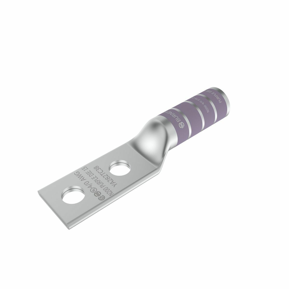 YA282TC38 YA-2TC 2-Hole Compression Lug, 4/0 AWG Solid/Stranded Copper Conductor, Die Code: 15, 3/8 in Stud, Tin Plated Copper