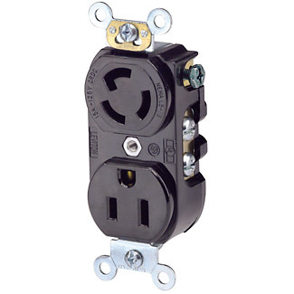 4792 Duplex Heavy Duty Lock/Straight Combo Grounding Locking Receptacle, 125 V AC, 15 A, 2 Poles, 3 Wires, Black