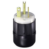 5366-B Cable Mount Grounding Straight Blade Plug, 125 V AC, 20 A, 2 Poles, 3 Wires, Black