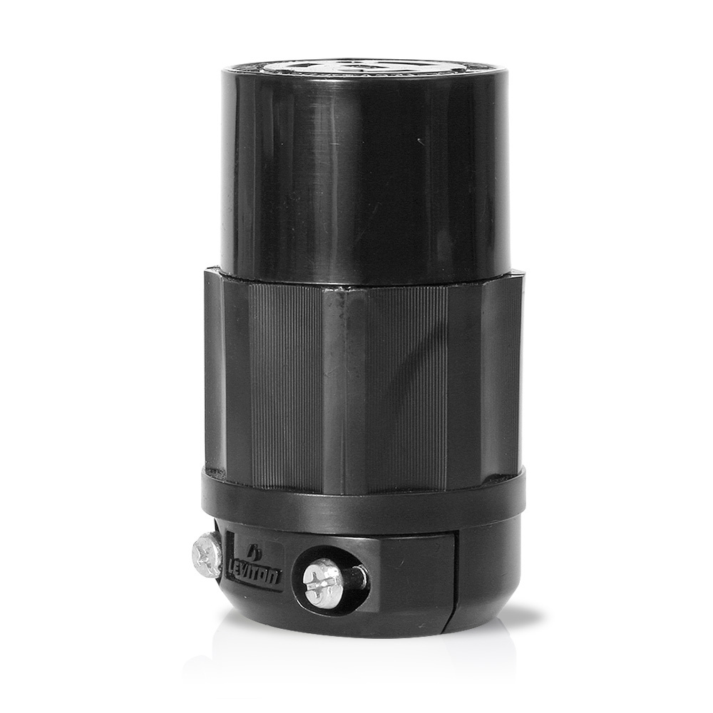 2423-B 3-Phase Cable Mount Grounding Locking Connector, 250 V AC, 20 A, 3 Poles, 4 Wires, Black
