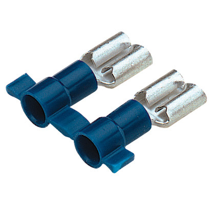 DV14-188B-3K Reel Smart Type DV-B Reel Vibration-Resistant Female Disconnect, 14 AWG Conductor, 0.187 in W x 0.02 in THK Tab, Butted Seam/Funnel Entry Barrel, Brass, Blue, Barrel Insulated