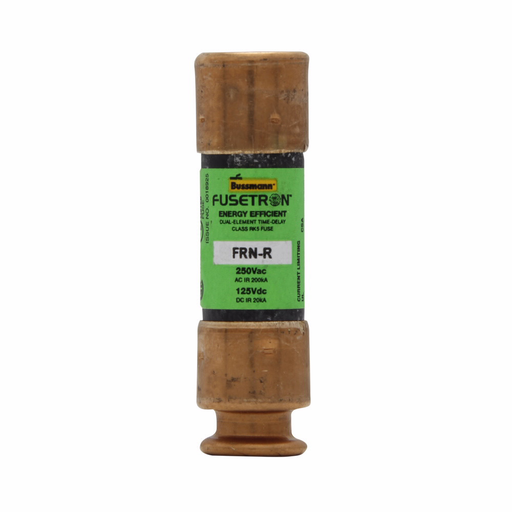 Eaton Bussmann series FRN-R fuse, 20 A, Dual, Class RK5, Non-indicating, Ferrule end x ferrule end, 8 sec at 500%, 20 kAIC at 125 Vdc,200 kAIC at 250 V, Standard, 250 V, 125 Vdc