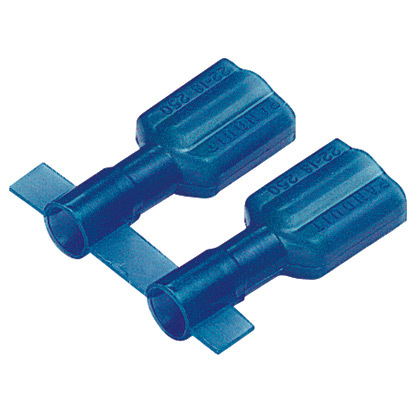 DNF14-188FIB-3K Reel Smart Type DNF-FIB Reel Vibration-Resistant Female Disconnect, 14 AWG Conductor, 0.187 in W x 0.02 in THK Tab, Butted Seam/Funnel Entry Barrel, Brass, Blue, Fully Barrel Insulated