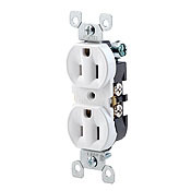 5320-WCP Duplex Grounding Straight Blade Receptacle, 125 V AC, 15 A, 2 Poles, 3 Wires, White