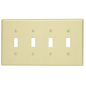 PJ4-W Midway Size Traditional Wall Plate, 4 Gangs, 8.56 in W x 4.875 in H, Thermoplastic, White