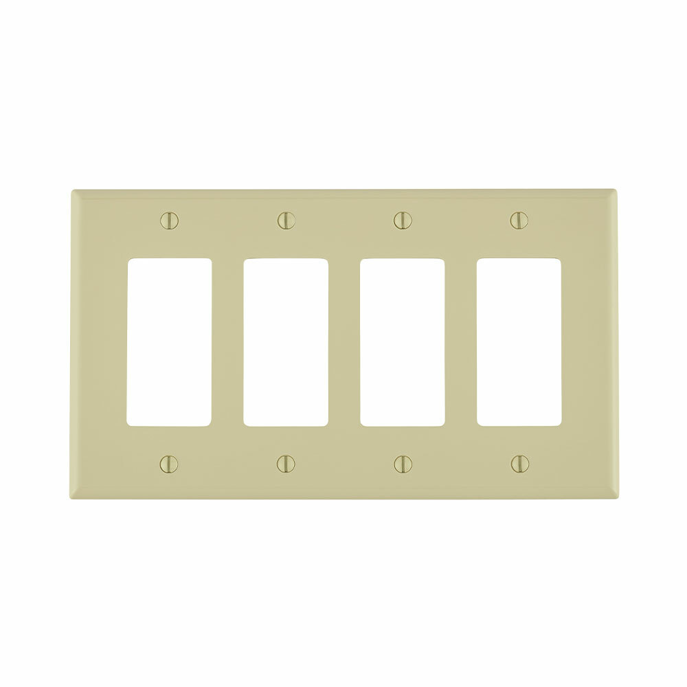 PJ264-I Midway Sizes Wall Plate, 4 Gangs, 8.56 in W x 4.88 in H, Thermoplastic, Ivory