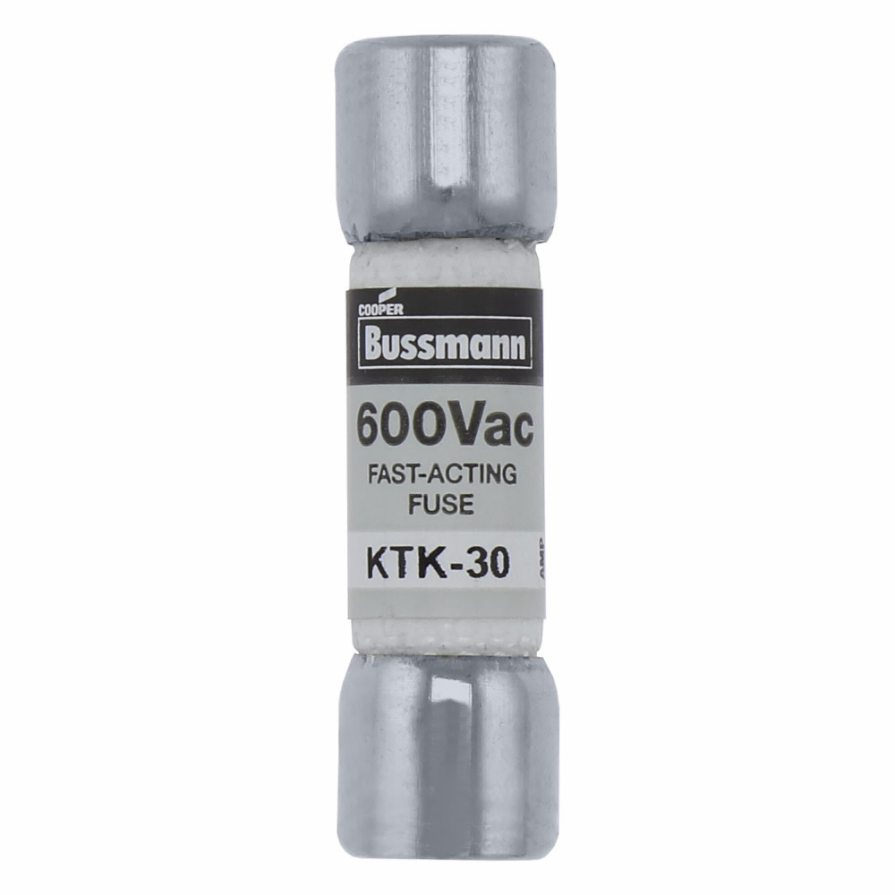 Eaton Bussmann series KTK fuse, LIMITRON Fast-acting fuse, Control circuits, lighting circuit protection, meter circuits, 30 A, Non-indicating, Ferrule end x ferrule end, 100 kAIC at 600 V, Nickel-plated bronze endcap,Melamine tube, 600 V