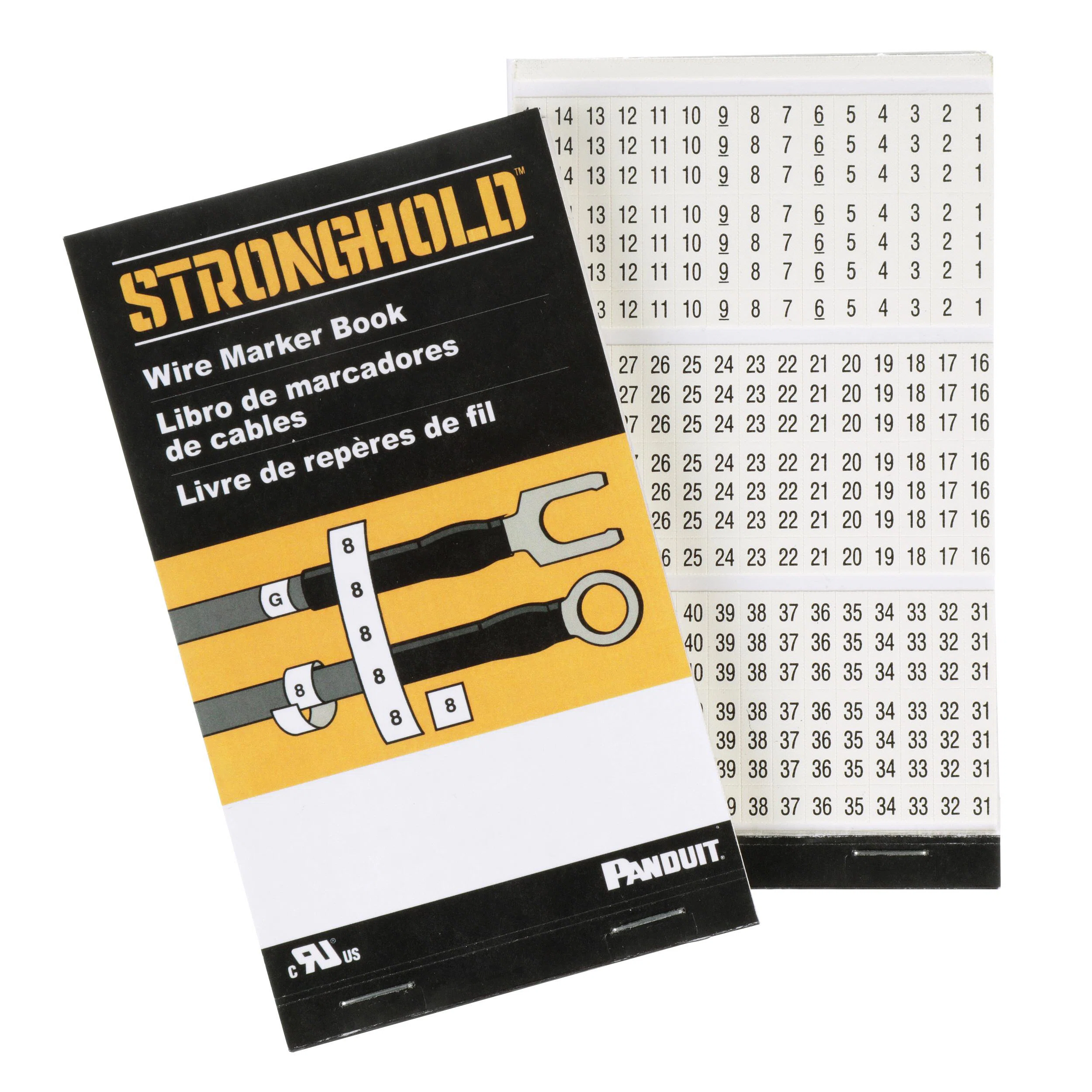 PCMB-6 Pan-Code StrongHold Pre-Printed Wire Marker Book, 1.38 in L x 0.22 in W, Black/White, Vinyl Cloth