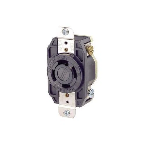 2710-B Grounding Locking Receptacle, 125/250 V AC, 30 A, 3 Poles, 4 Wires, Black