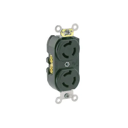 4550 Duplex Grounding Locking Receptacle, 250 V AC, 15 A, 2 Poles, 3 Wires, Black