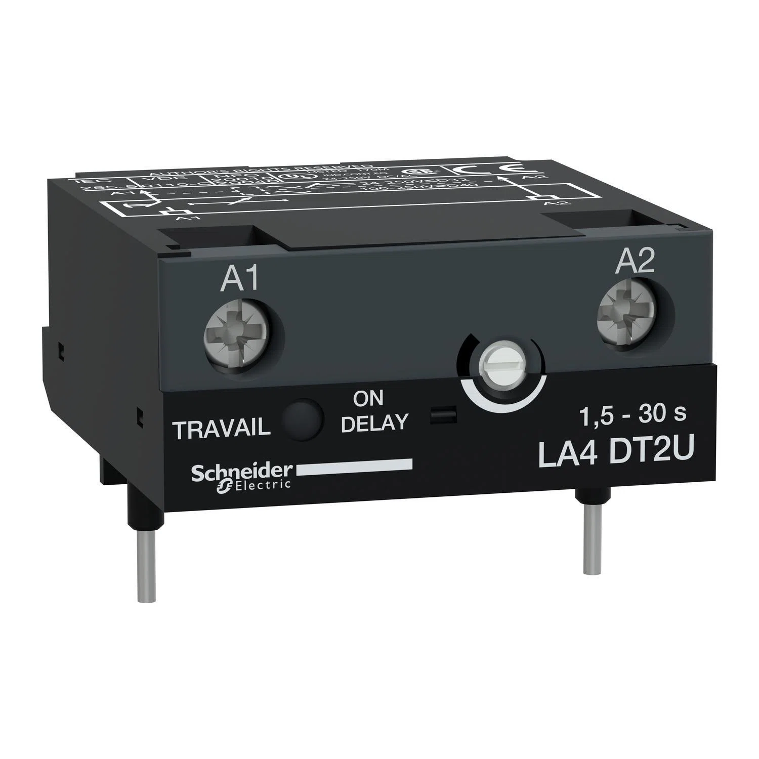 LA4DT2U TeSys On-Delay Screw-In Electronic Timer Module, 3 Poles