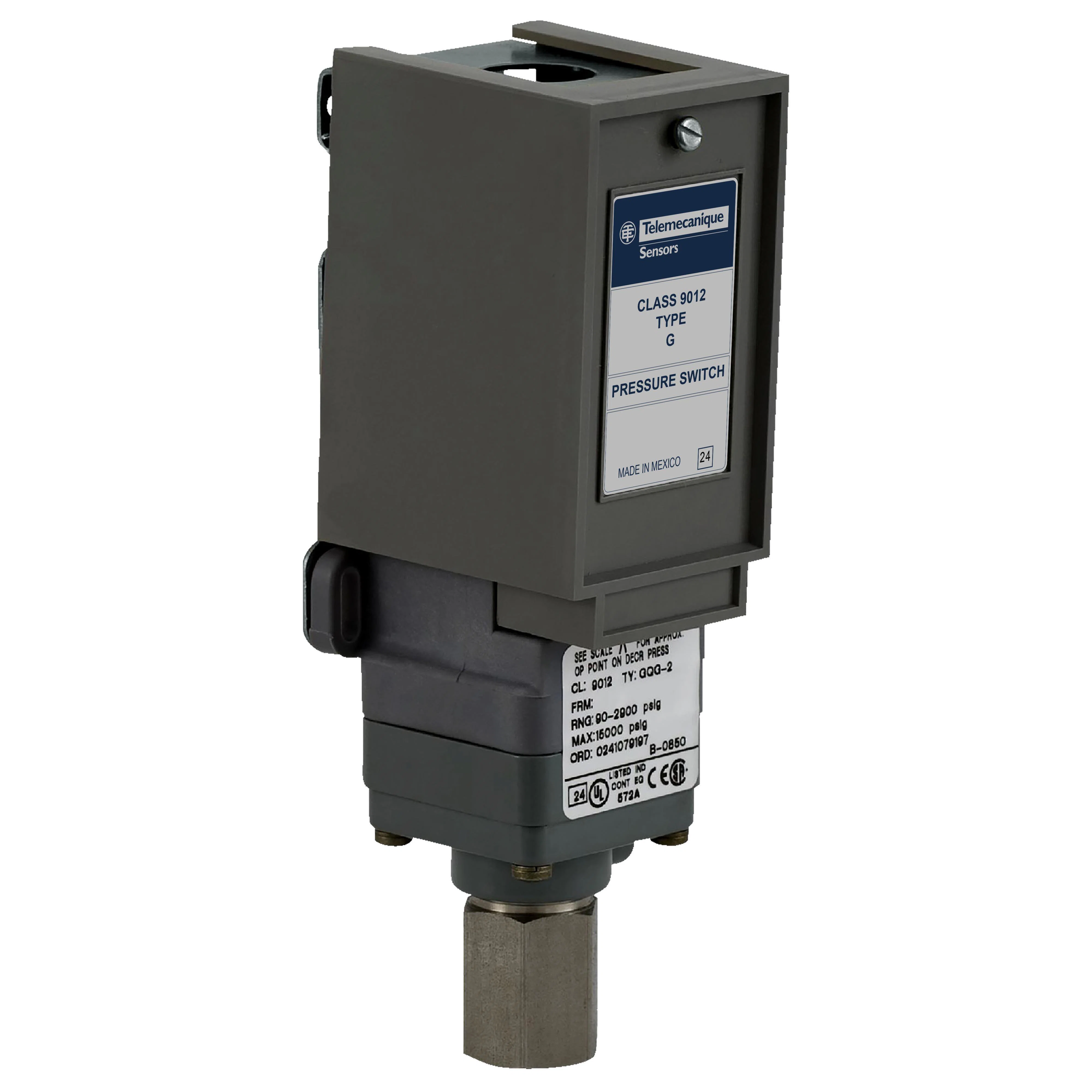 Pressure switch 9012G, fixed scale, 1 threshold, 1.5 to 75 PSIG